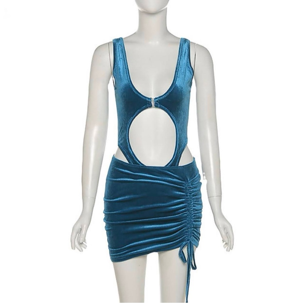 Aquamarine Velvet Cut-Out Two Piece Set